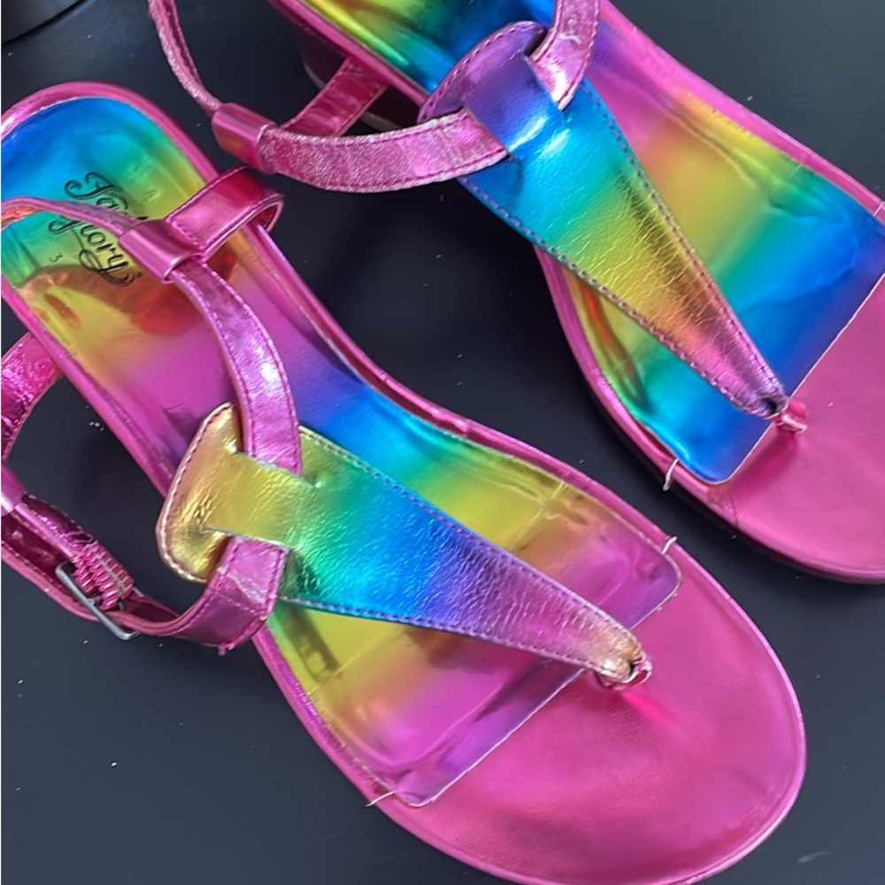 Faded Glory multi color wedge sandal girls size 3